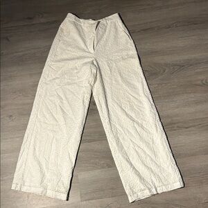 Cream Eyelet Wide-Leg Pants